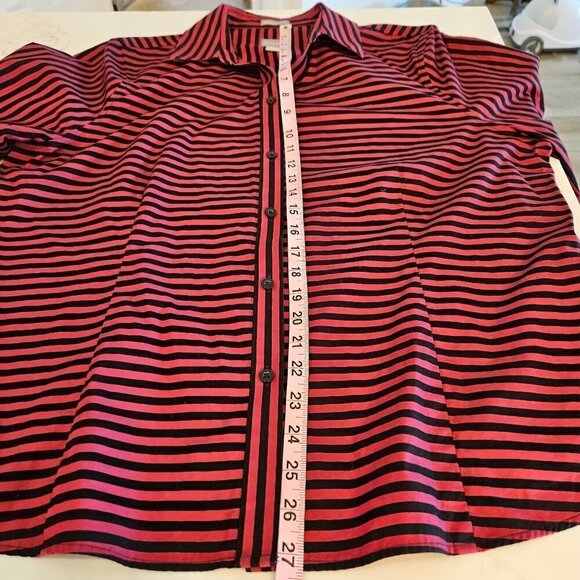 Chico's size 3 (XL) Button Down Wrinkle Resistant Shirt Raspberry Stripe - Picture 9 of 9